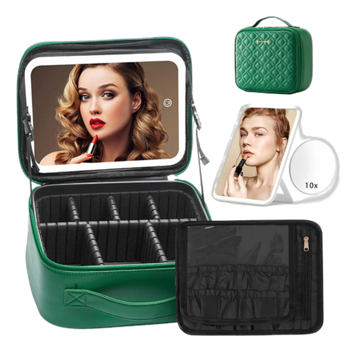 Maletín De Maquillaje Con Espejo Led Y Divididores Ajustable