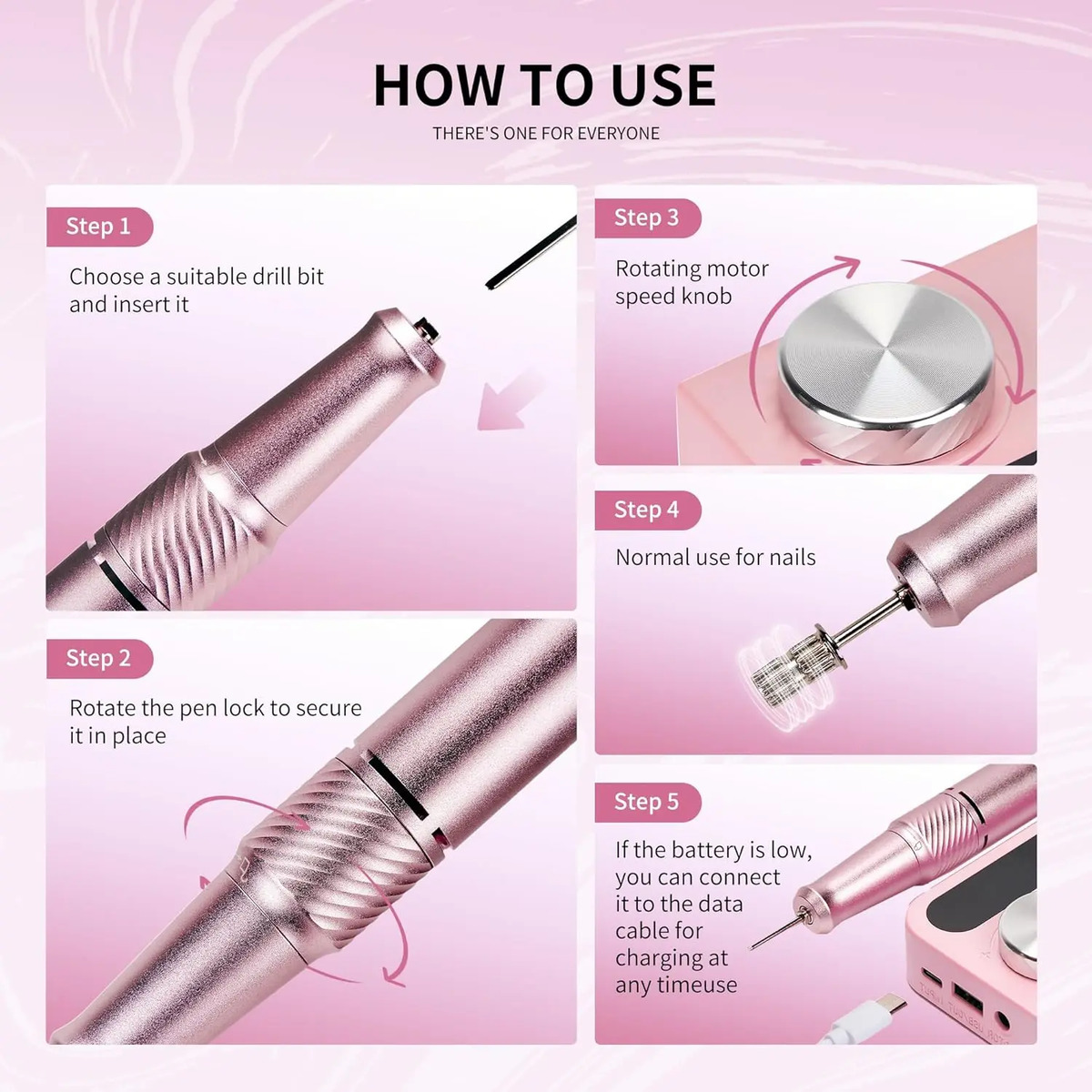 Lima De Uñas Portátil Recargable Rosa - Image 4