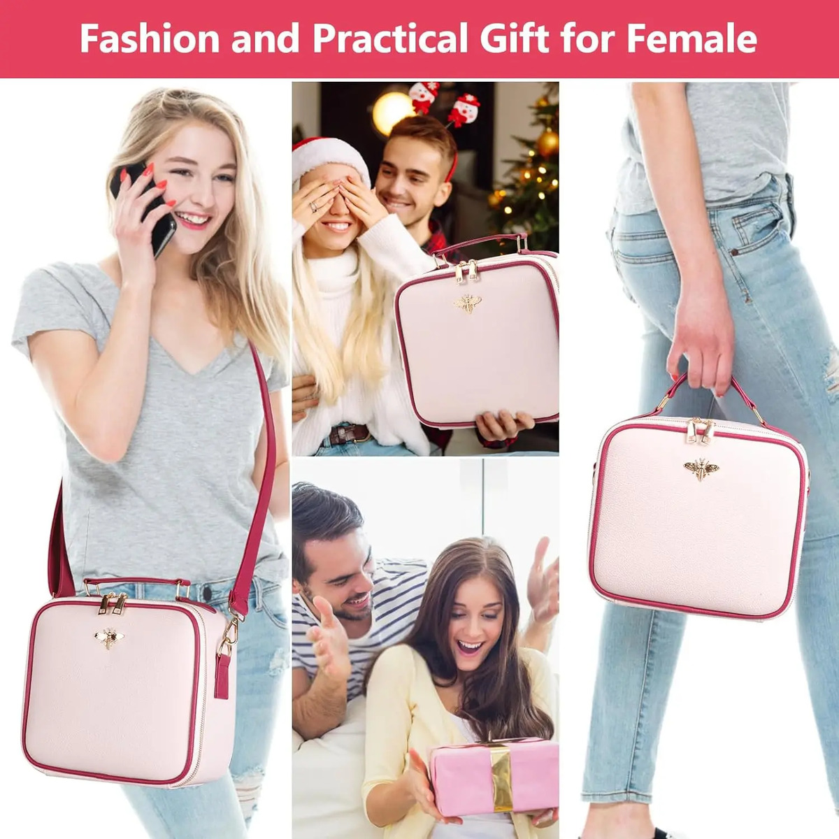 Bolso De Maquillaje Portátil Con Espejo Led Rosa Claro - Image 6