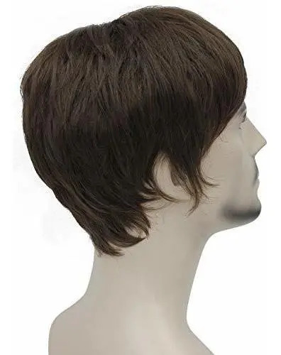 Peluca Para Hombres Sintetica De Pelo Corto, Castaño Claro - Image 3