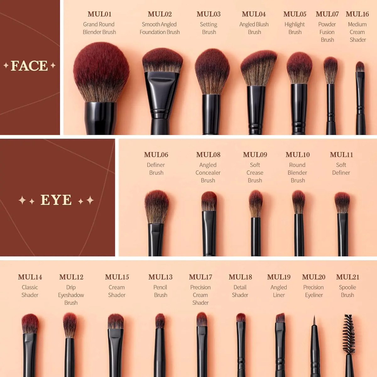 Brochas De Maquillaje Jessup Set Premium Sintético 21 Pieza Negro - Image 2