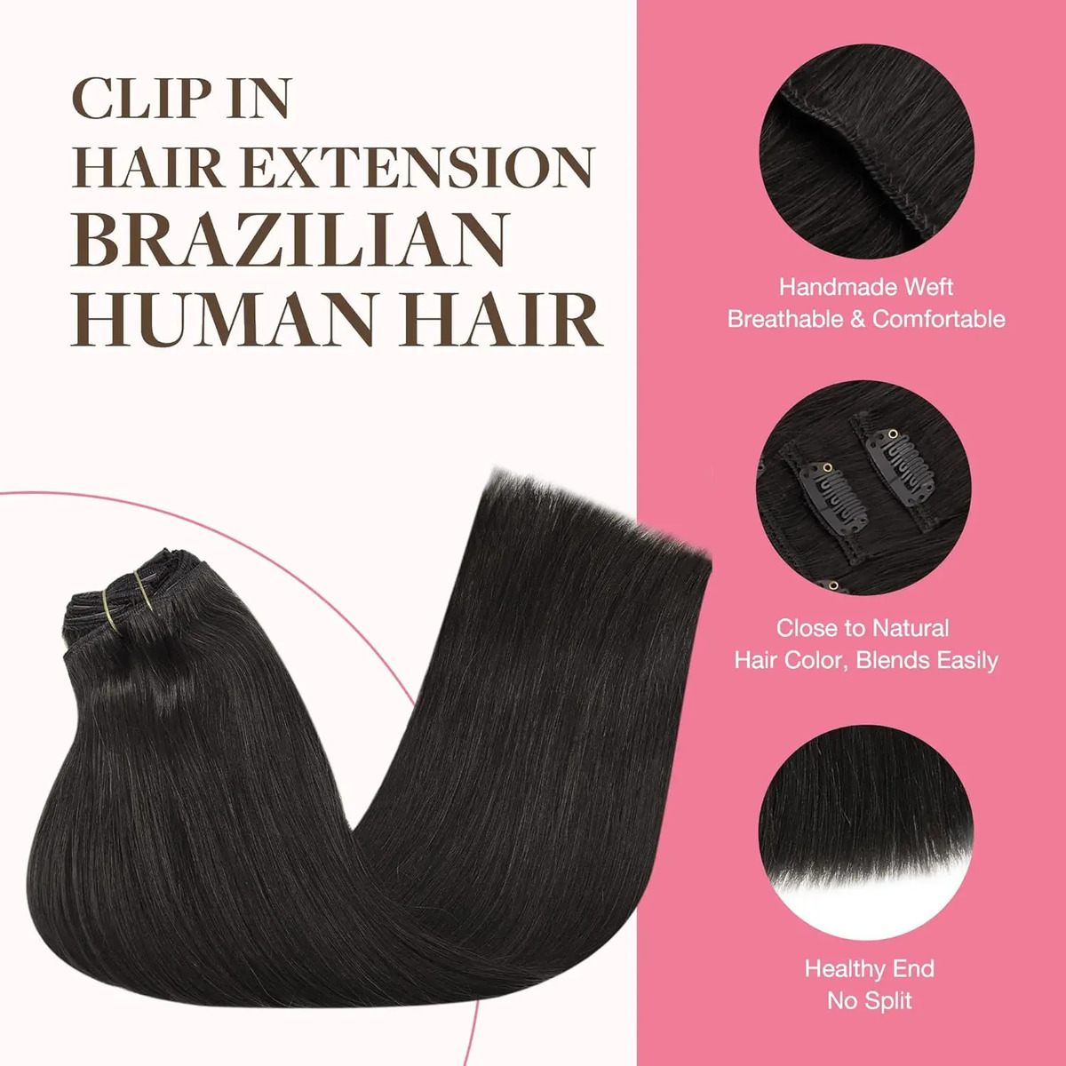 Cabello Humano Natural 35cm Negro Negro - Image 3
