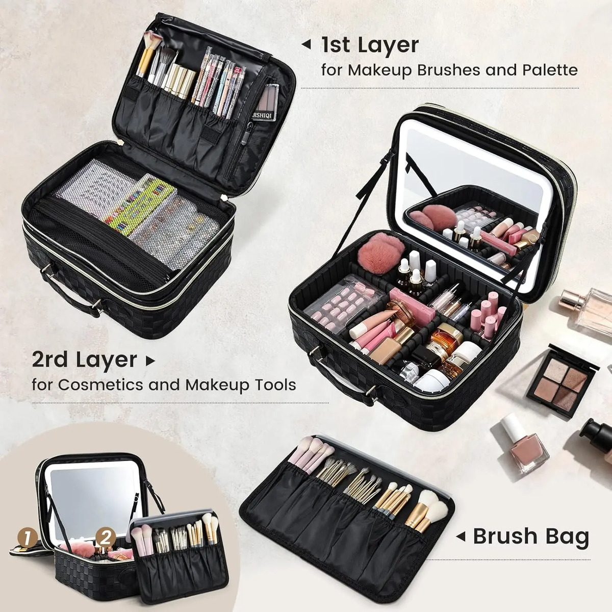 Bolsa De Maquillaje Con Luz Led, 31 Cm, Doble Capa Ajustable - Image 3