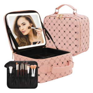 Bolso De Maquillaje Viajero Con Espejo Led Rosa