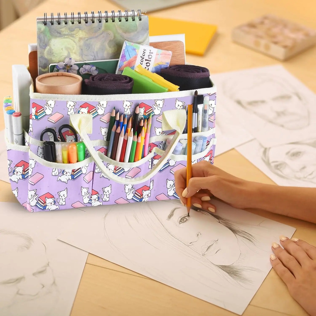 Bolso Organizador Grande Con Varios Bolsillos Para Arte Y Of Book Cat - Image 5