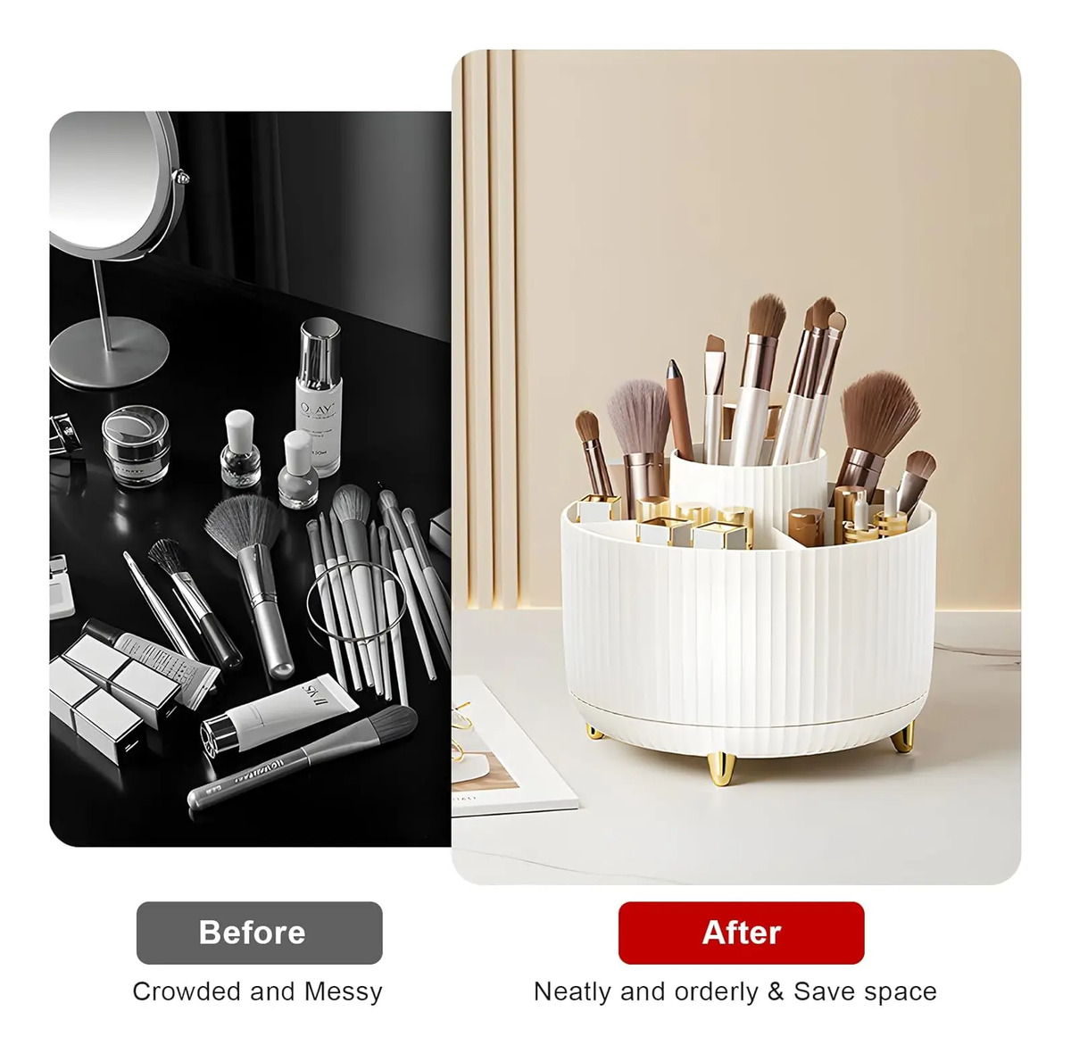Organizador Rotatorio De 5 Ranuras Para Maquillaje, Blanco - Image 3