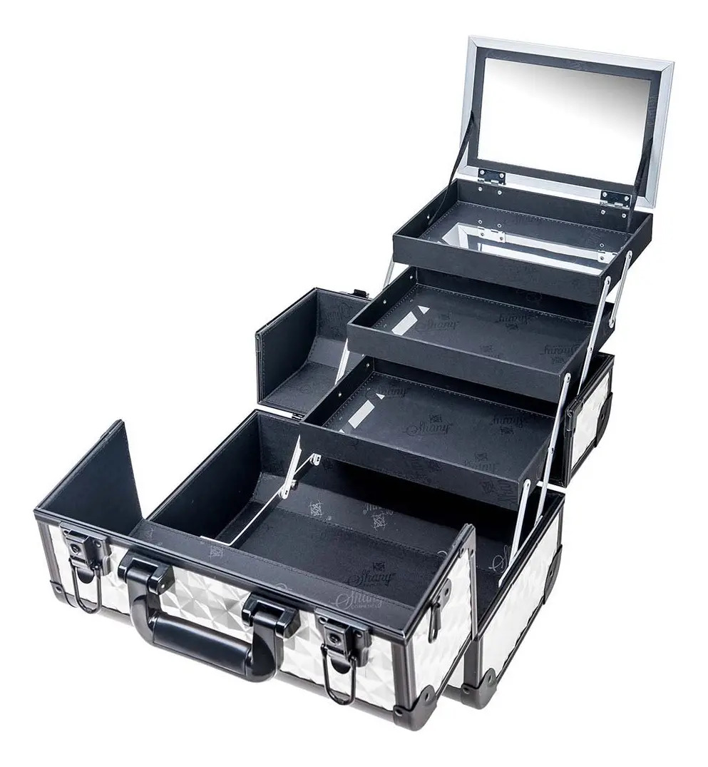 Caja De Maquillaje Portátil Con Espejo, 3 Bandejas, Blanco N - Image 4