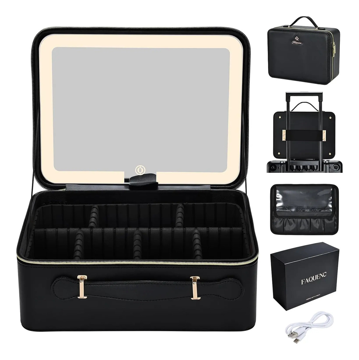 Bolsa De Maquillaje Extra Grande Con Espejo Led Y Caja Portá