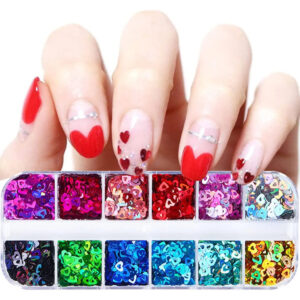 Decoraciones De Uñas Con Corazones Holográficos Y Purpurina