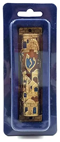 Funda Mezuzah Judía Esmaltada Dorada Pergamino Puerta Blanco - Image 3