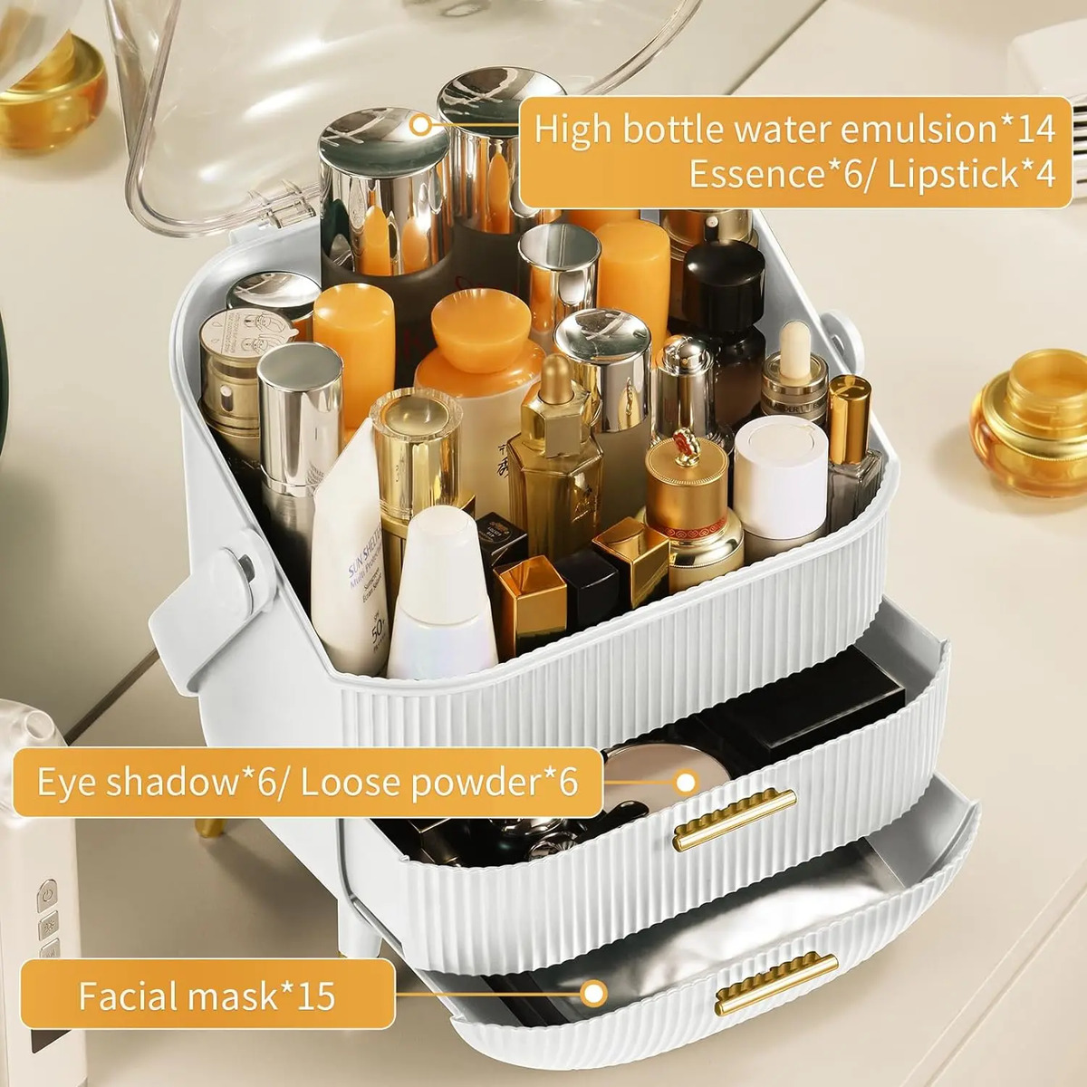 Organizador De Maquillaje 2 Niveles Con Tapa Transparente Bl White - Image 3