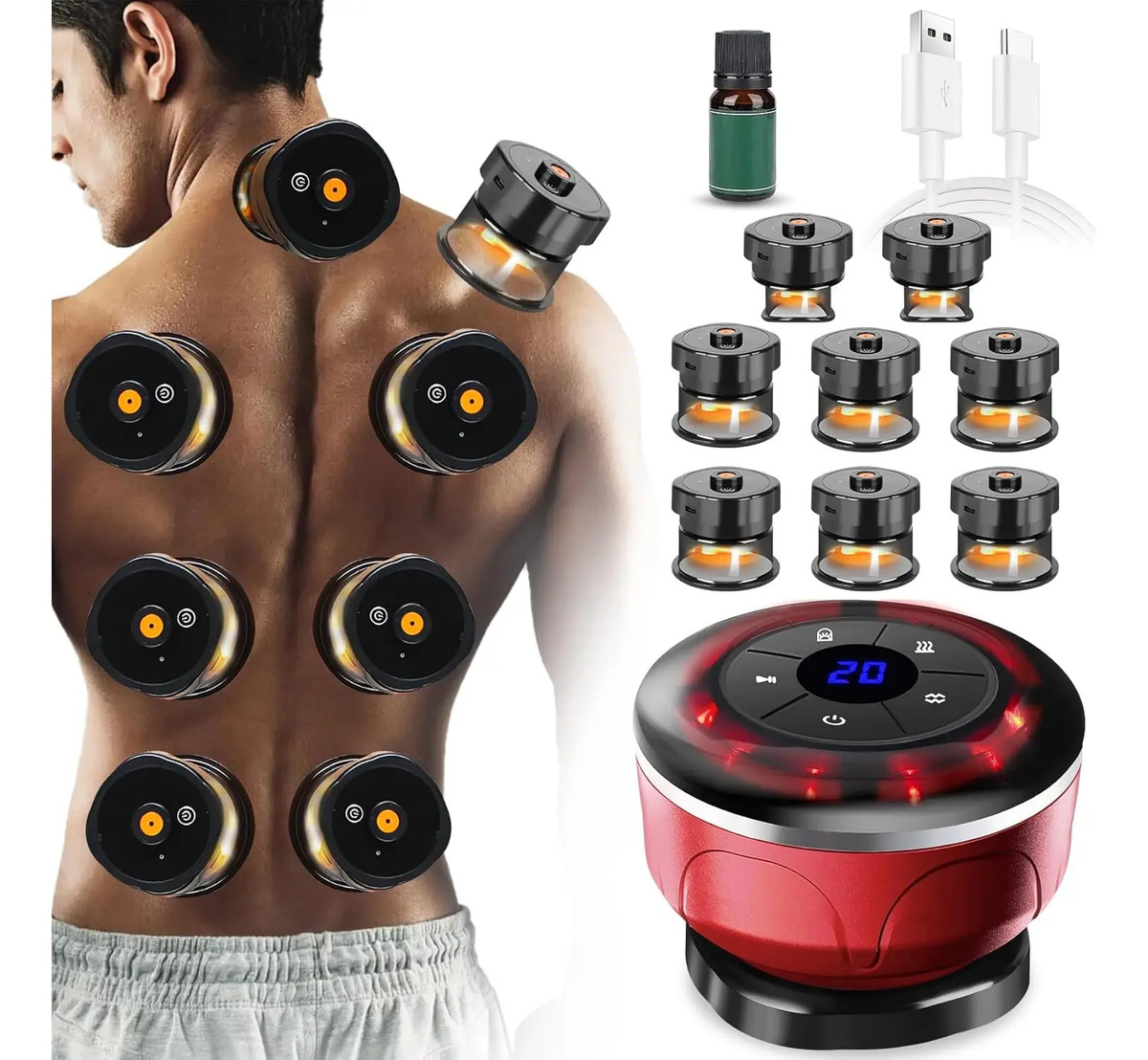 Conjunto De Terapia De Ventosas Eléctricas 4 En 1 Con 8 Vent