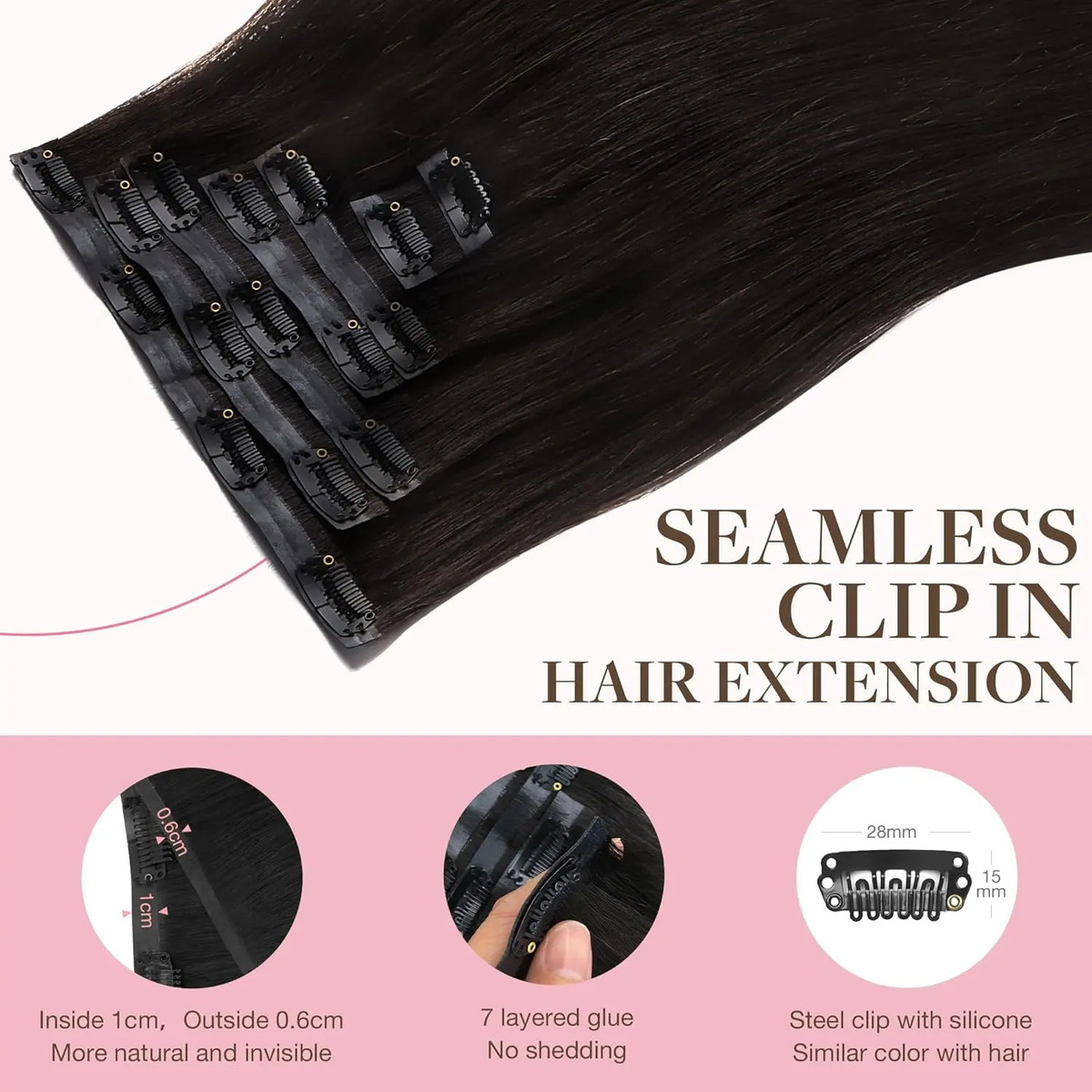 Cabello Humano Remy 40 Cm Marrón Oscuro Marrón Oscuro - Image 3