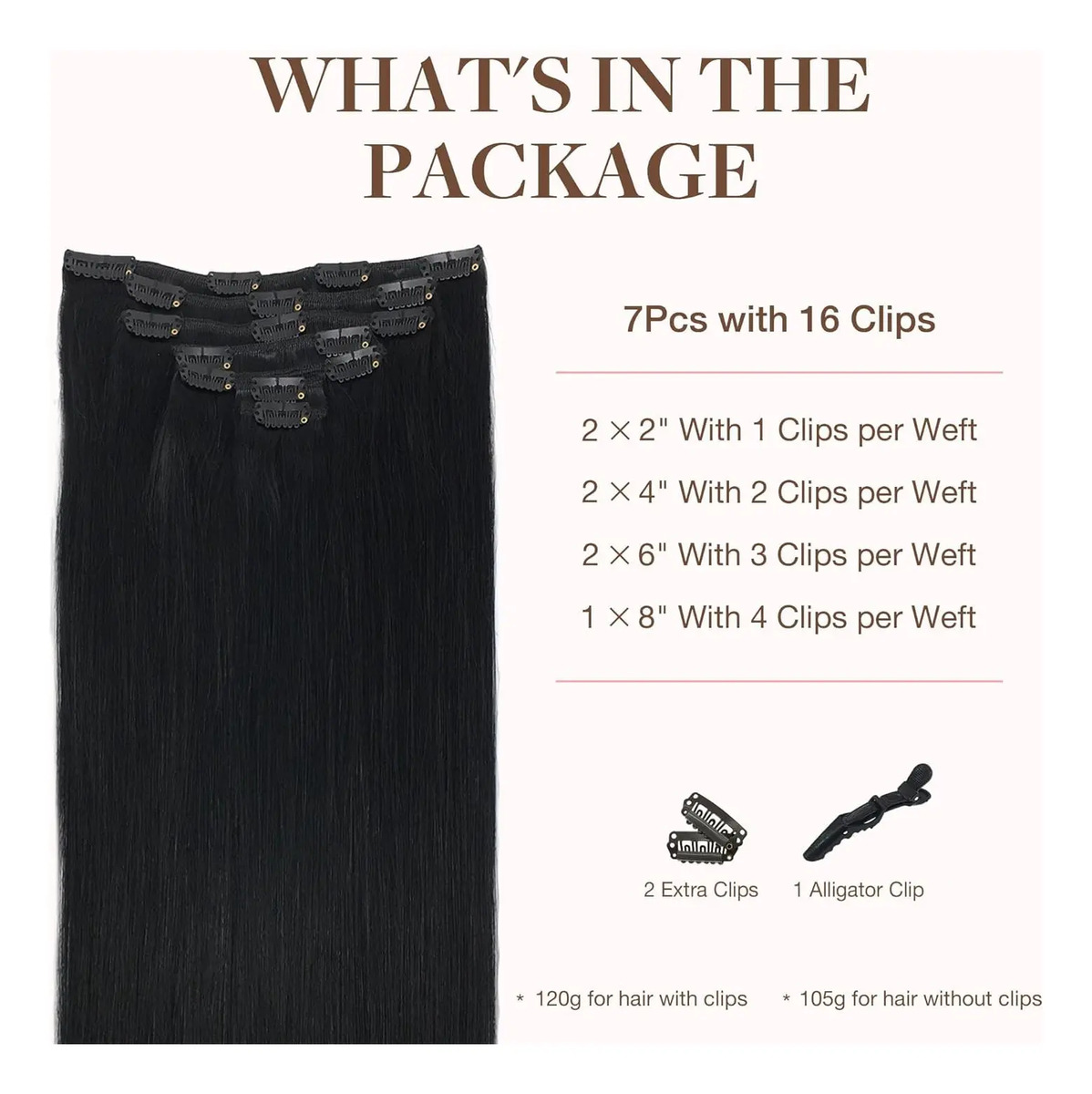 Cabello Clip-on Humano 30cm Negro Negro - Image 2