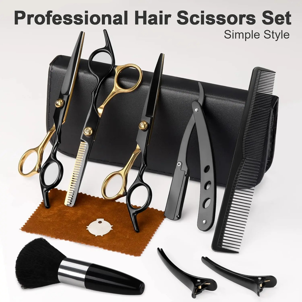 Tijeras De Pelo Profesionales Negras Y Doradas De 11 Piezas - Image 2