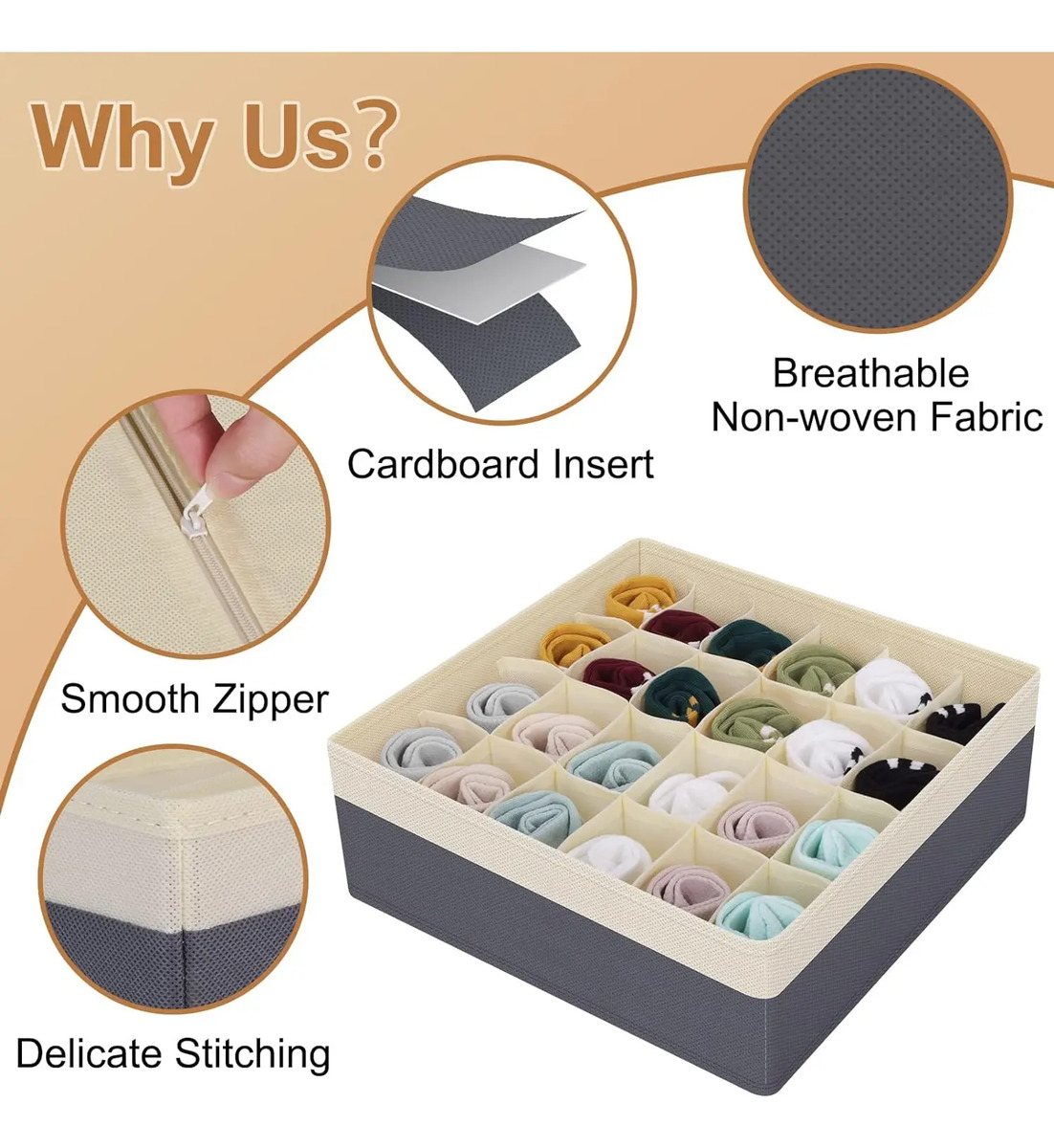 Organizador Cajones Contenedores Plegable 4pzas Beige / Gris Blanco - Image 2