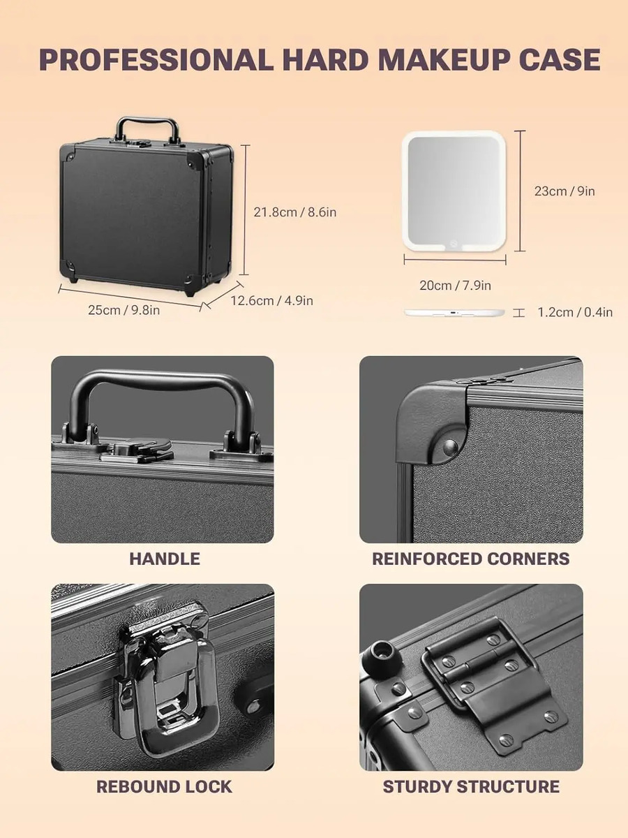 Caja De Maquillaje Iluminado Desmontable, Negro - Image 5