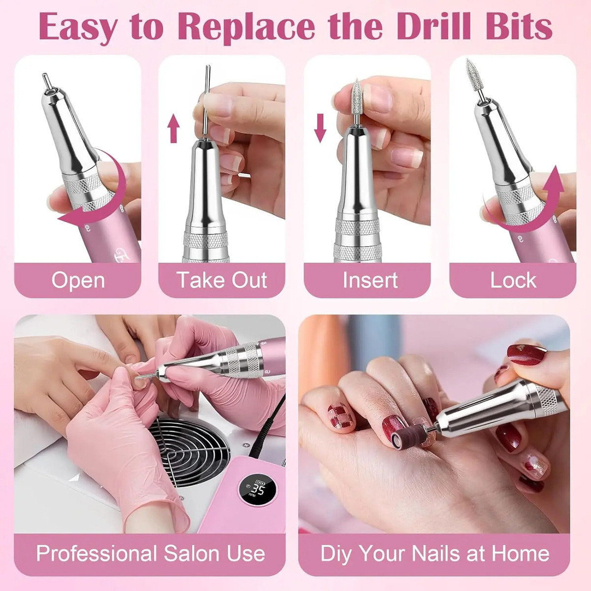 Kit Lima Uñas Profesional Inalámbrico Rosa - Image 7