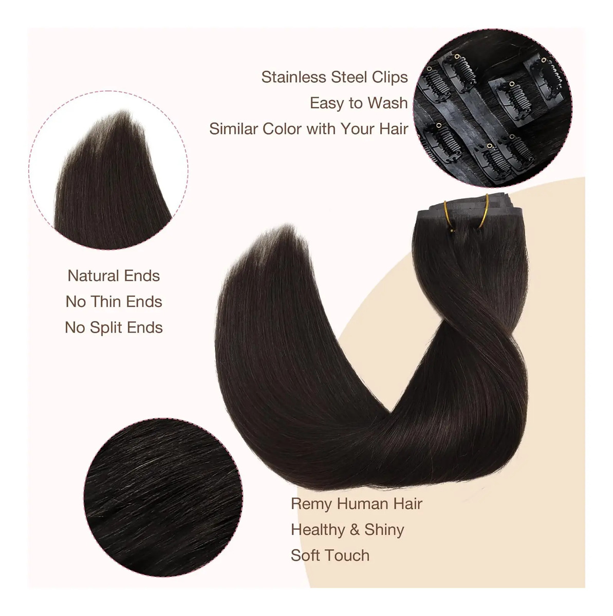 Cabello Humano Remy 55 Cm Marrón Oscuro Marrón Oscuro - Image 6