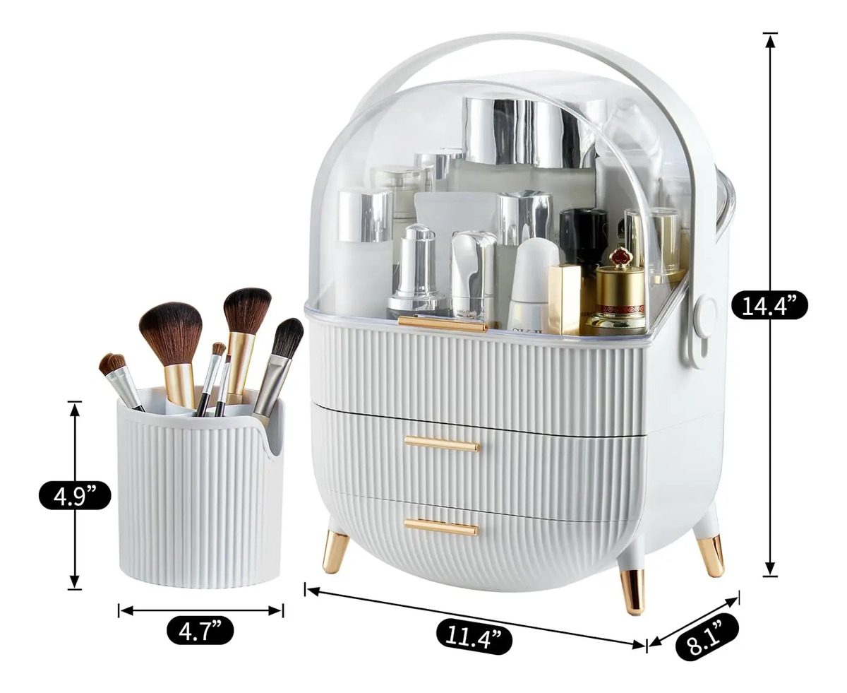 Organizador De Maquillaje 2 Niveles Con Tapa Transparente Bl White - Image 2