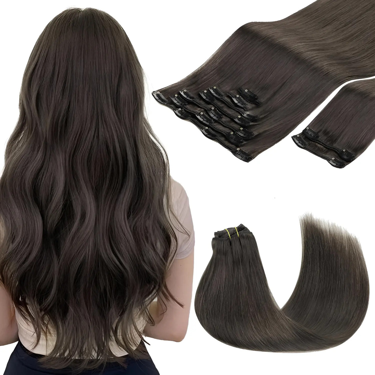 Extensiones De Cabello Humano De 51 Cm Y 150 Gramos Marrón
