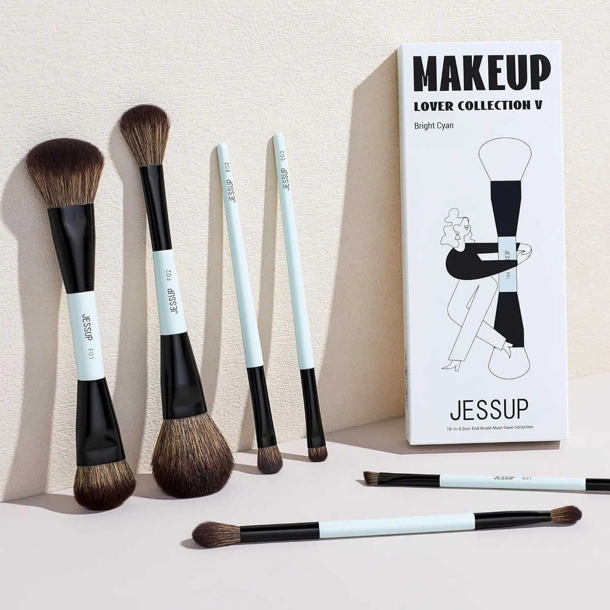 Pinceles De Maquillaje Jessup Set 6 Piezas Fibra Vegana Cyan - Image 7
