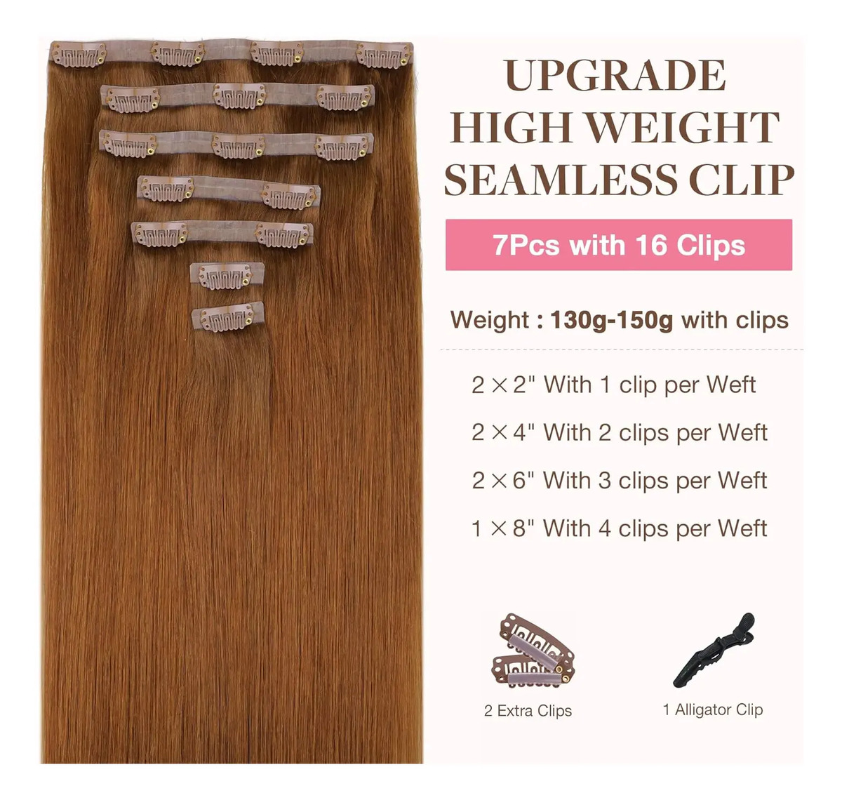 Cabello Remy 40 Cm 130g Color Cobre - Image 2