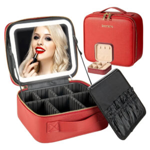 Bolso De Maquillaje Portátil Con Espejo Led En 26x18x10 Cm
