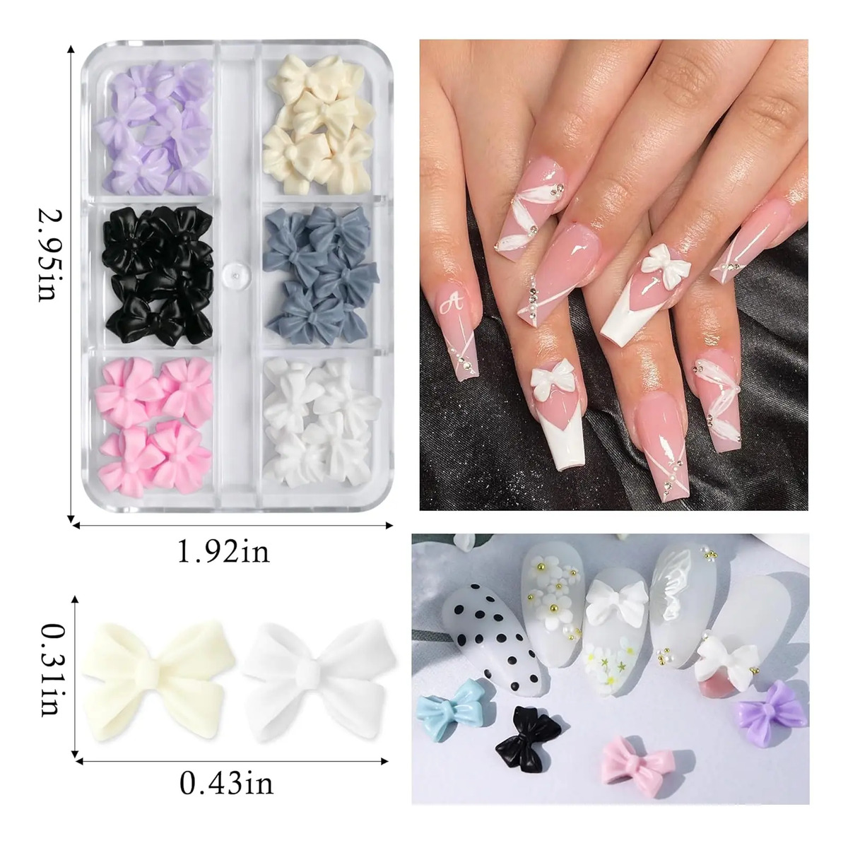 Adornos De Uñas De 4 Cajas Con Flores Y Lazos De Colores De - Image 3