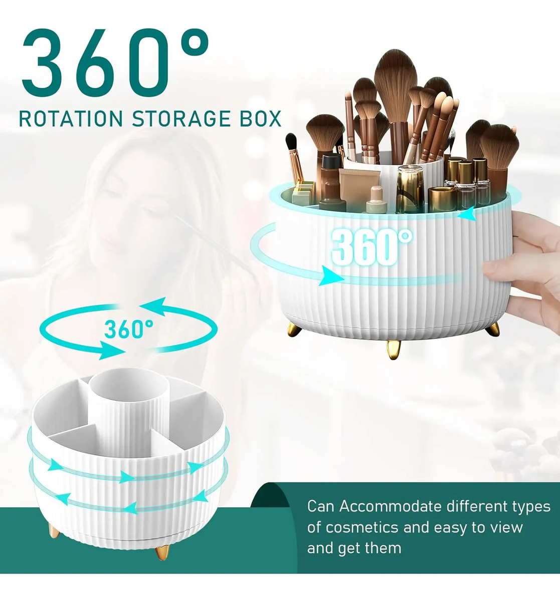 Organizador Rotatorio De 5 Ranuras Para Maquillaje, Blanco - Image 2