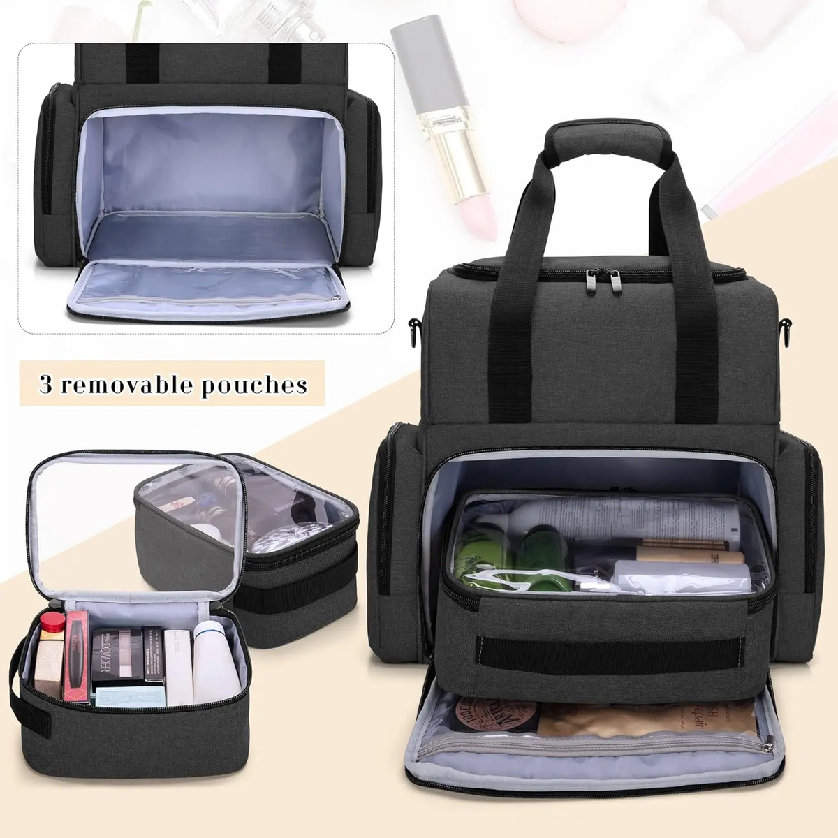 Bolsa De Maquillaje Grande De Viaje Con Bolsitas Internas, N - Image 2