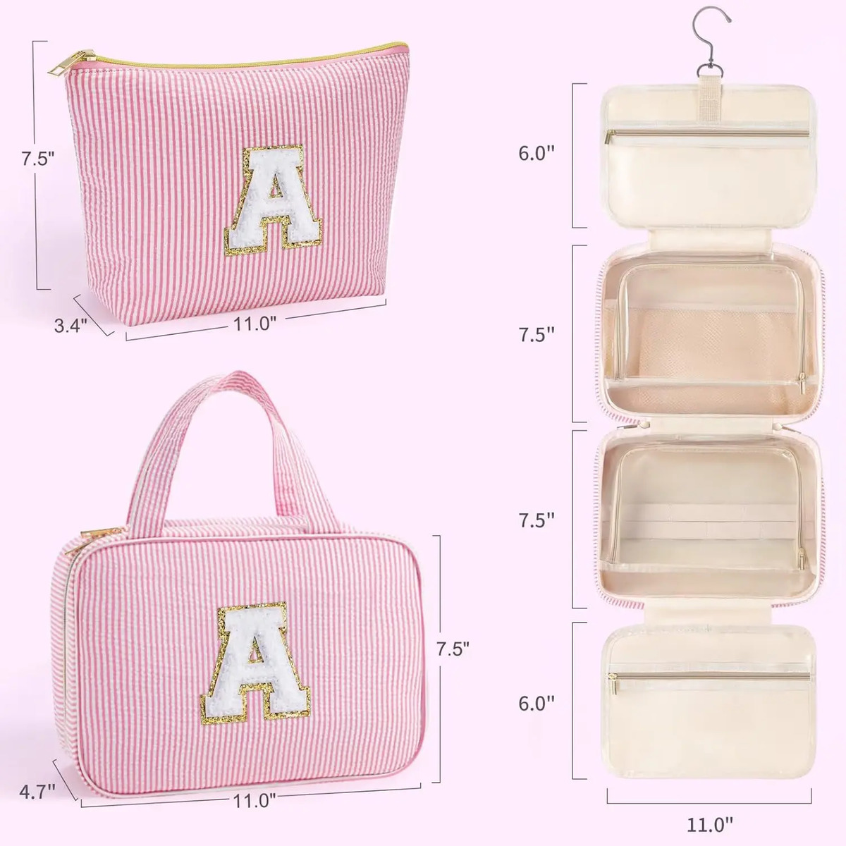 Bolsa De Aseo Personalizada Rosa Con Inicial Letra A - Image 5