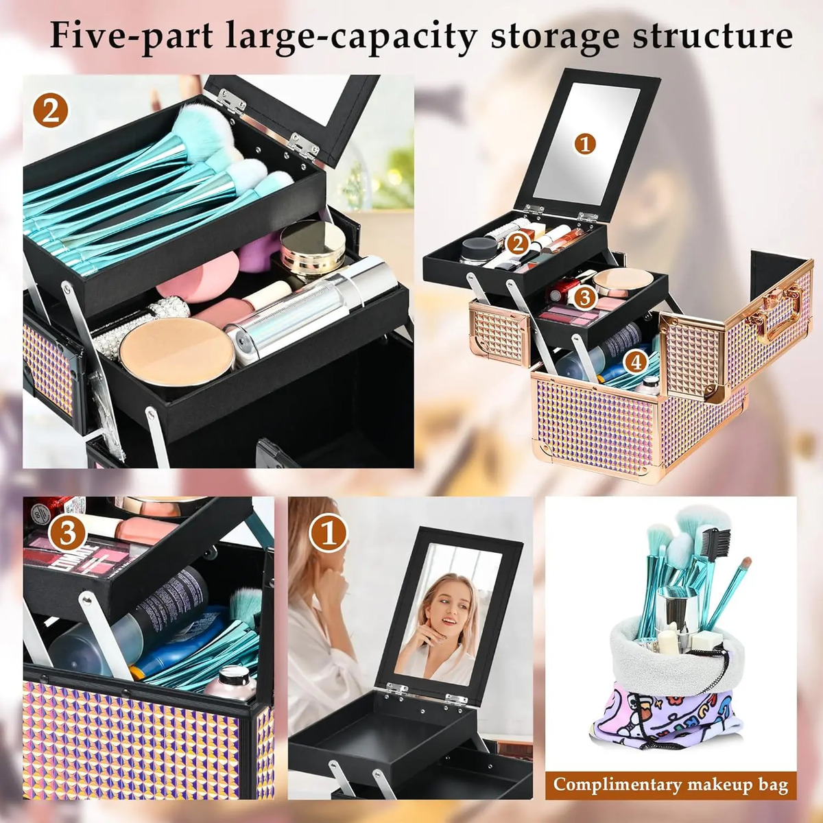 Estuche Organizador De Maquillaje Varios Tamaños Rosa Portát - Image 4
