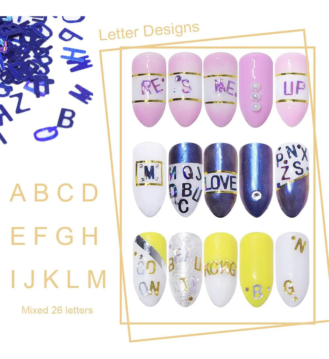 Decoraciones De Uñas Brillantes Con Letras En 12 Colores Y D - Image 5