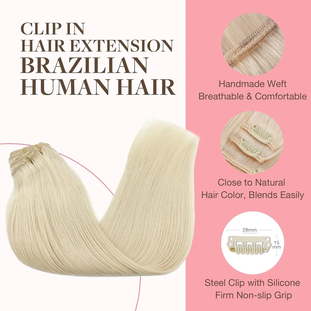 Cabello Remy 55 Cm Color Platino Rubio - Image 3