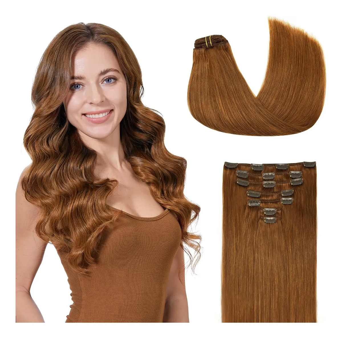 Cabello Clip Mujer Pelo Humano 45cm