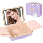 Maleta De Maquillaje Con Espejo Iluminado 5x Púrpura Rosa