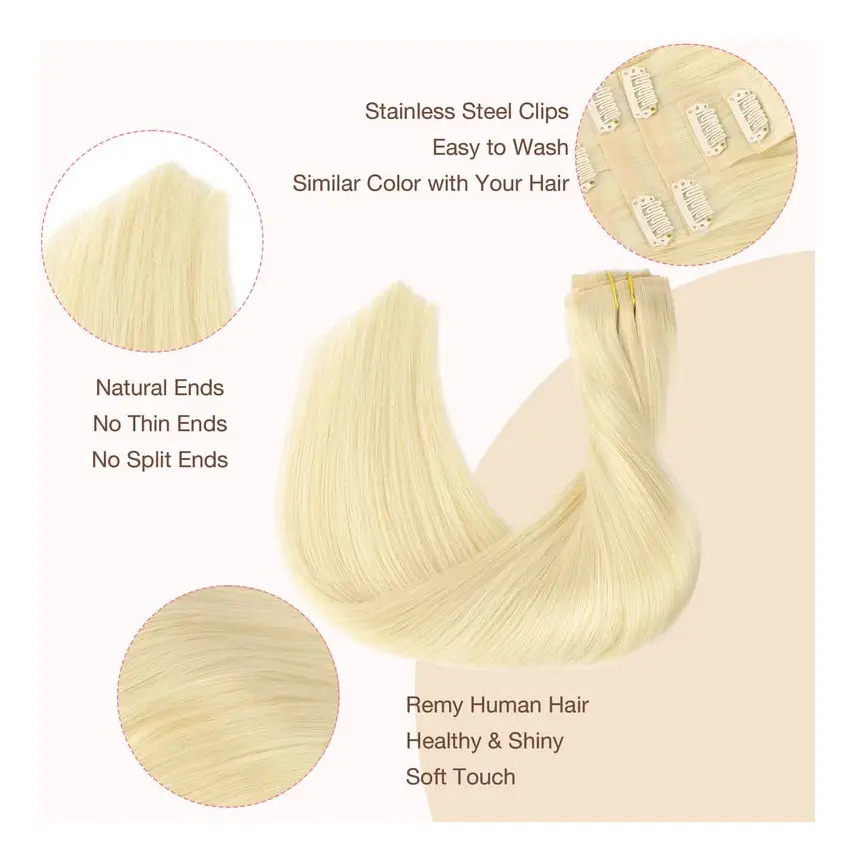 Cabello Humano Remy 51 Cm Rubio Platino Rubio Platino - Image 6