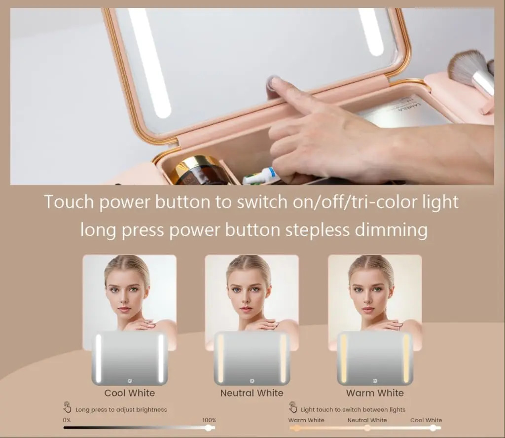 Estuche De Maquillaje Con Espejo Led, Caja Portátil Con Divi - Image 3