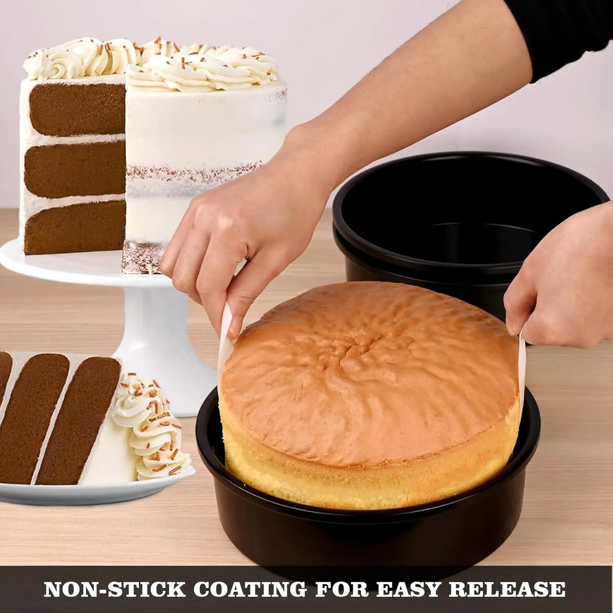 Torno De Cakes Huakener, 3 Moldes Redondos 20cm Con Papel Black - Image 2