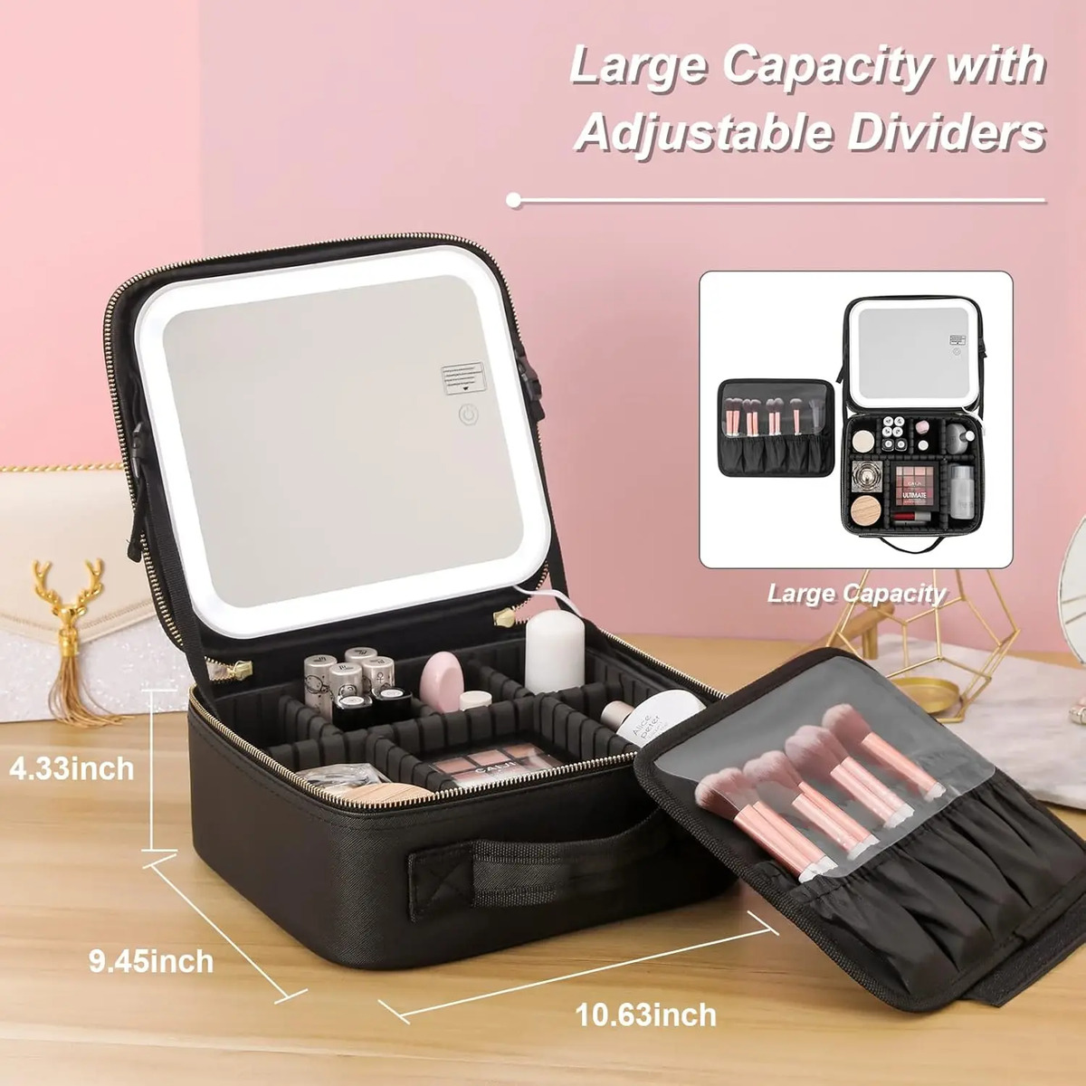 Bolso De Maquillaje Viaje Con Espejo Led 10x Magnifico - Image 3