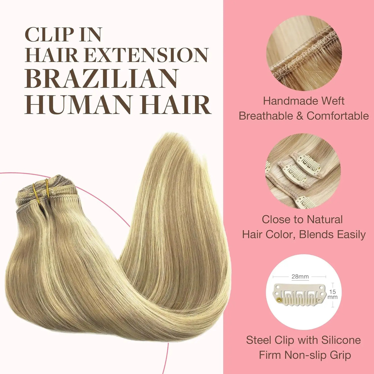 Cabello Mujer Clip-in Pelo Humano 30cm Rubio Claro - Image 3