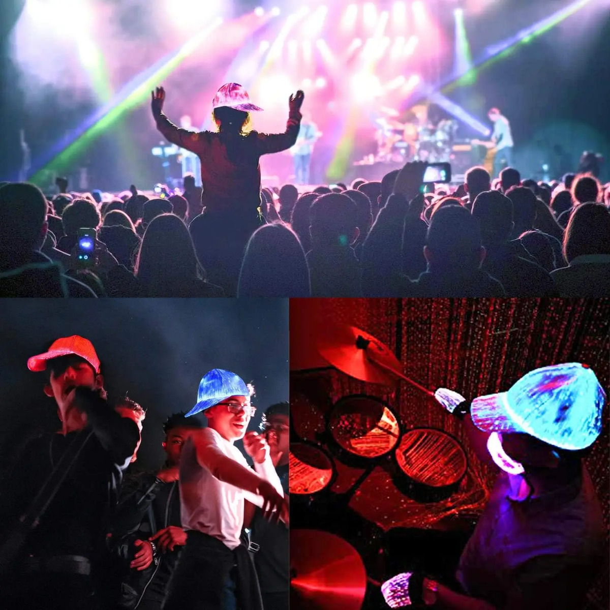 Gorra Led Con Fibra Óptica, 7 Colores, Carga Usb, Blanco - Image 7