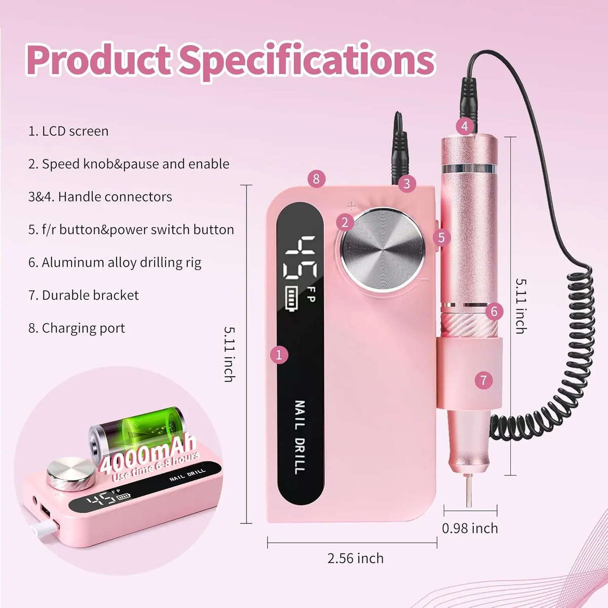 Lima De Uñas Portátil Recargable Rosa - Image 6
