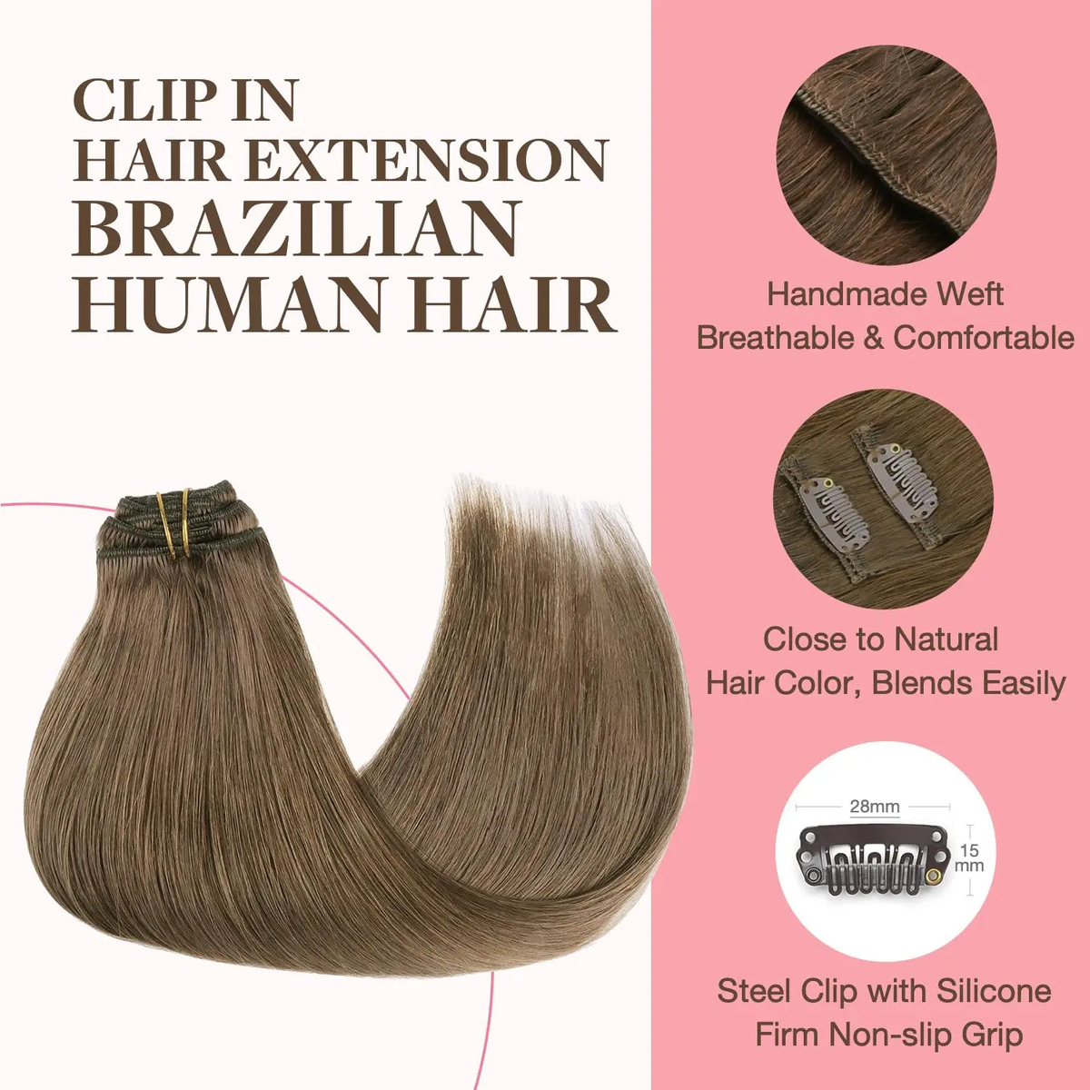 Extensiones De Cabello Humano 55 Cm Marrón Claro - Image 3