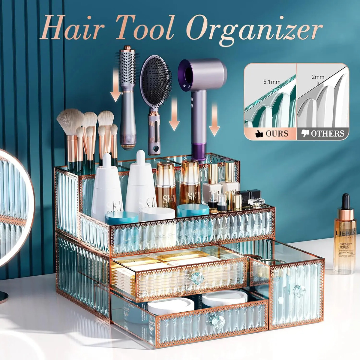 Organizador De Maquillaje De Vidrio Para Cosméticos Verde - Image 2