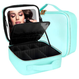 Bolso Portátil Con Luz Organizador De Maquillaje Azul Acuáti