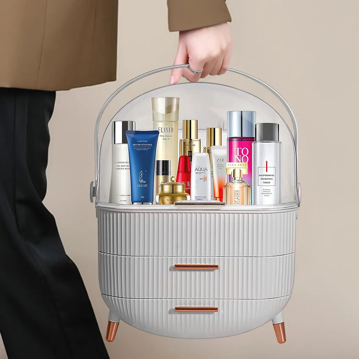 Caja De Almacenamiento Oval Portátil Para Cosméticos Fba-white - Image 5