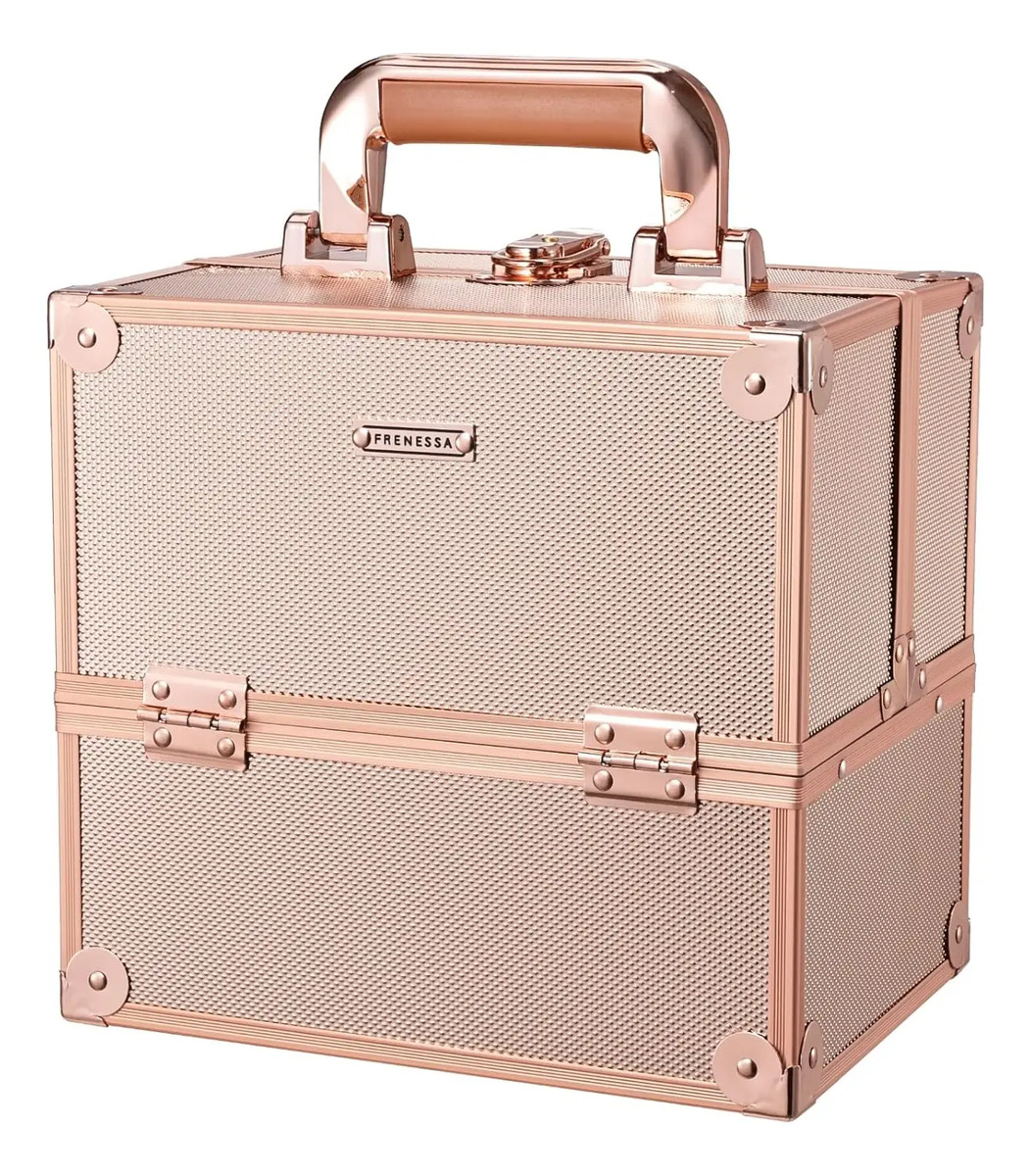 Caja De Maquillaje Frenessa, 25cm, 4 Bandejas, Rosa Dorado