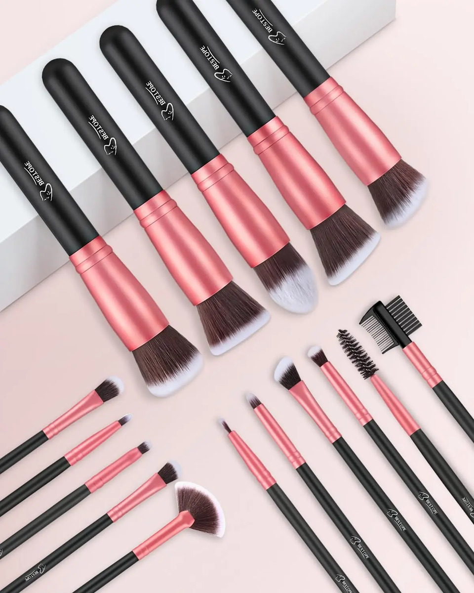 Pinceles De Maquillaje Bestope Pro De 16 Piezas Para Rostro Black Rose Golden - Image 6